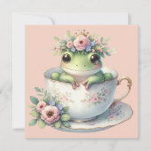Whimsical Frog in Floral Teacup Flat Wenskaart Kaart (Voorkant)