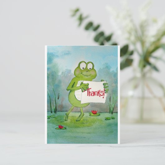 Whimsical Frog met Bedankt Bedankt Teken Grappig Briefkaart (Staand voorkant)