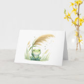 Whimsical Frog met Pampas Grass Blank Groet Kaart (Gele Bloem)
