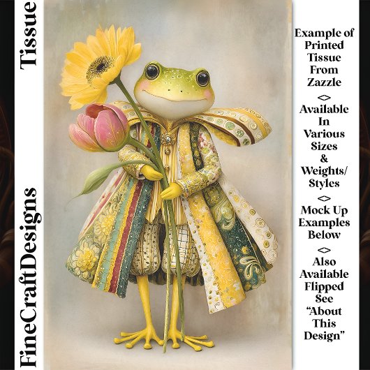 Whimsical Frog met Spring Flowers DL8L Decoupage Tissuepapier