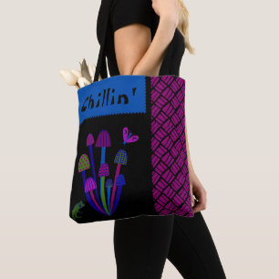 Whimsical Frog' Mushrooms "Chillin'" Tote Bag