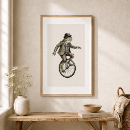 Whimsical Frog op een monocycle vintage stijl post Perfect Poster