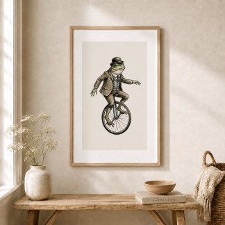 Whimsical Frog op een monocycle vintage stijl post Perfect Poster