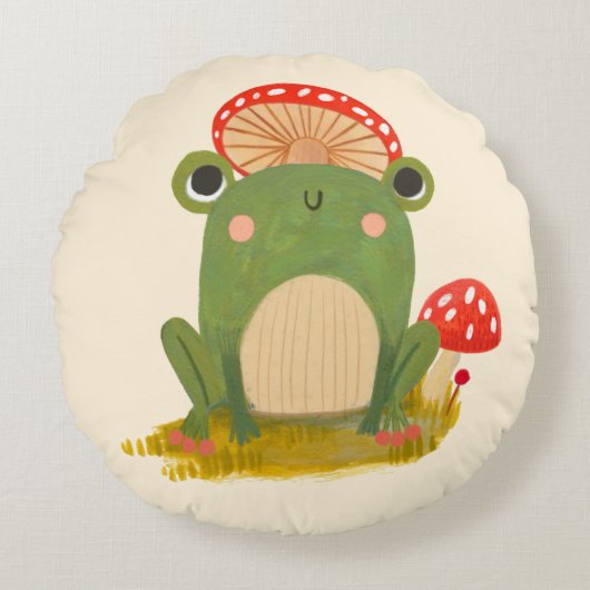Whimsical Frog Pillow - Schattigee Bos Kwekerij Rond Kussen (Voorkant)