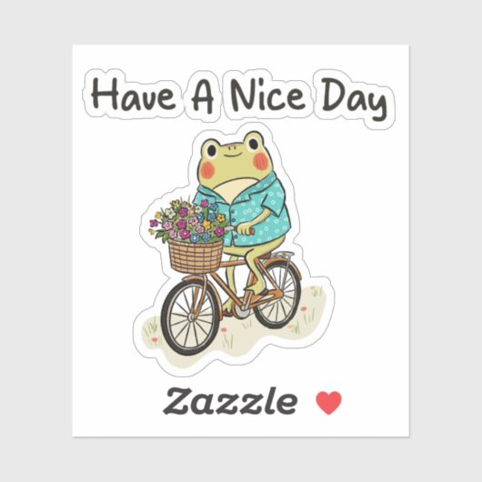Whimsical Frog Riding A Bike Illustration Sticker (Vel)