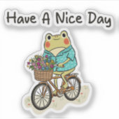 Whimsical Frog Riding A Bike Illustration Sticker (Voorkant)