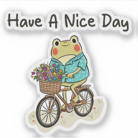 Whimsical Frog Riding A Bike Illustration Sticker (Voorkant)