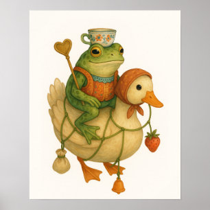 Whimsical Frog Rijden op een eend Poster
