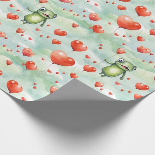 Whimsical Frog veel hartballonnen Cadeaupapier (Hoek)