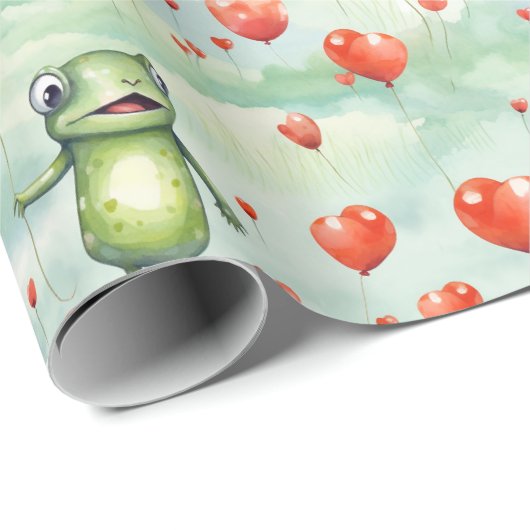 Whimsical Frog veel hartballonnen Cadeaupapier (Rol Hoek)