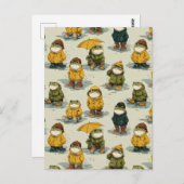 Whimsical Frogs in Raincoats Pattern Briefkaart (Voorkant / Achterkant)