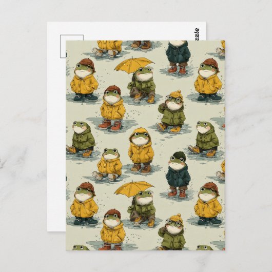 Whimsical Frogs in Raincoats Pattern Briefkaart (Voorkant / Achterkant)
