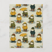 Whimsical Frogs in Raincoats Pattern Briefkaart (Voorkant)