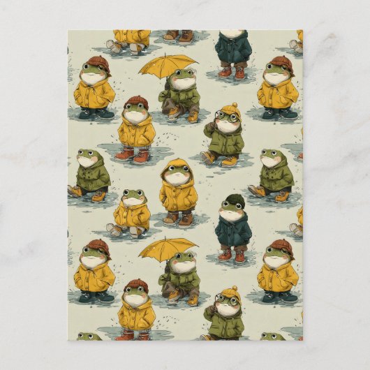 Whimsical Frogs in Raincoats Pattern Briefkaart (Voorkant)