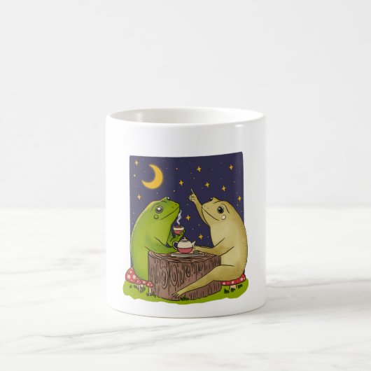 Whimsical Frogs Tea Party At Night Illustration Koffiemok (Center)
