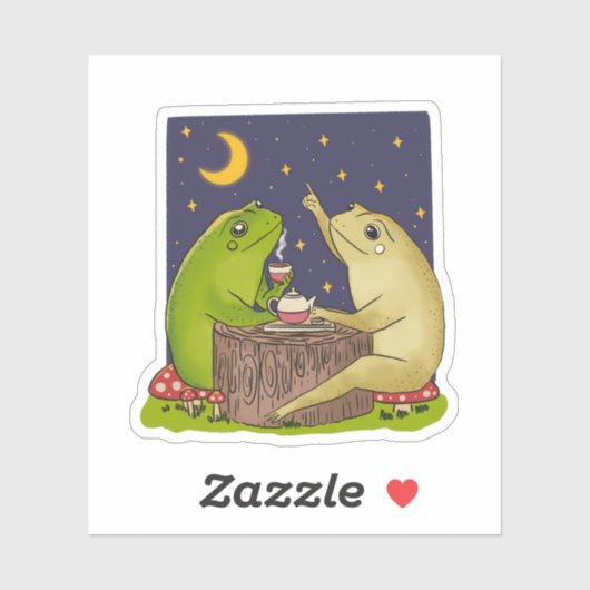 Whimsical Frogs Tea Party At Night Illustration Sticker (Vel)