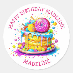 Whimsical Frosted Cake Gepersonaliseerde Verjaarda Ronde Sticker