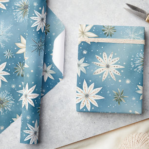 Whimsical Frosty Sneeuwvlokken & Sterren Kerstmis Cadeaupapier