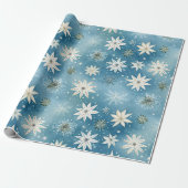 Whimsical Frosty Sneeuwvlokken & Sterren Kerstmis Cadeaupapier (Uitgerold)