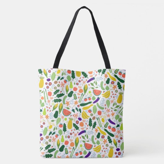 Whimsical Fruit & Veggies Kruidenier Markt Custom Tote Bag (Achterkant)