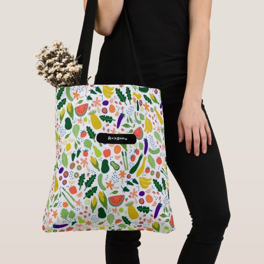 Whimsical Fruit & Veggies Kruidenier Markt Custom Tote Bag (Dichtbij)
