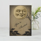 Whimsical Full Moon Face Halloween Party Kaart (Staand voorkant)