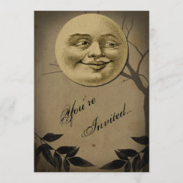 Whimsical Full Moon Face Halloween Party Kaart