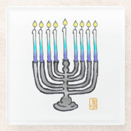 Whimsical Fully Lit Menorah Giftable Glazen Onderzetter