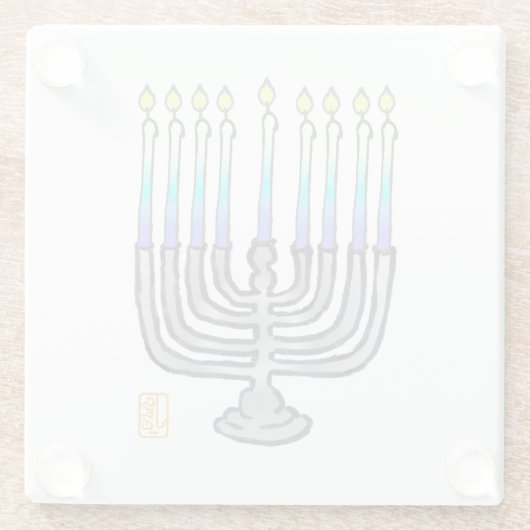 Whimsical Fully Lit Menorah Giftable Glazen Onderzetter (Achterkant)