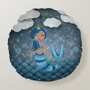 Whimsical Fun Blue en Turquoise Mermaid en Zee Rond Kussen
