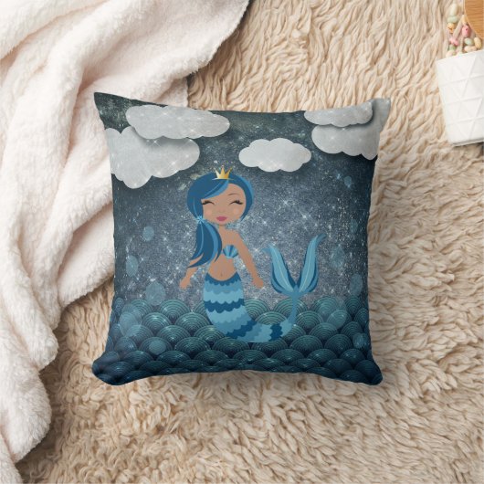 Whimsical Fun Blue en Turquoise Zeemeermin en Zee Kussen (Deken)
