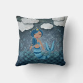 Whimsical Fun Blue en Turquoise Zeemeermin en Zee Kussen (Achterkant)