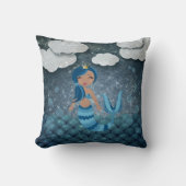 Whimsical Fun Blue en Turquoise Zeemeermin en Zee Kussen (Voorkant)