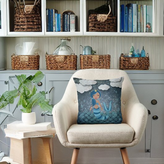 Whimsical Fun Blue en Turquoise Zeemeermin en Zee Kussen