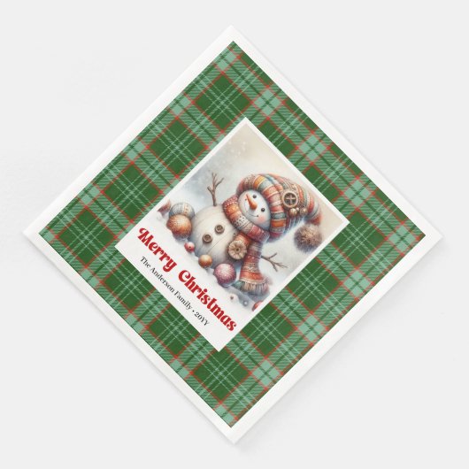 Whimsical Fun Christmas Snowman Editable Napkins  Servet (Hoek)