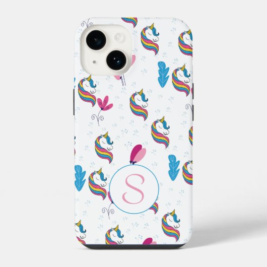 Whimsical Fun Eenhoorn Monogram iPhone Hoesje (Achterkant)