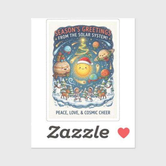 Whimsical Fun filled Solar System Christmas Party Sticker (Vel)