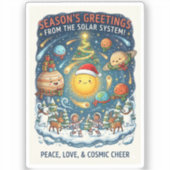 Whimsical Fun filled Solar System Christmas Party Sticker (Voorkant)