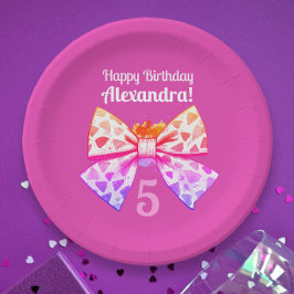 Whimsical Fun Girly Roze Kleurrijke Boog Waterverf Papieren Bordje