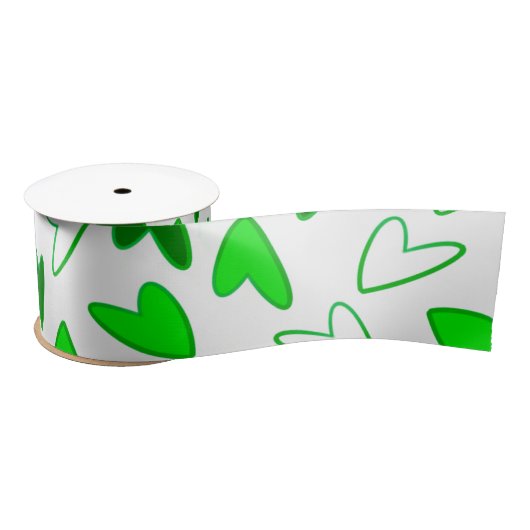 Whimsical Fun Green Heart Pattern Satijnen Lint (Spoel)