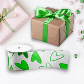 Whimsical Fun Green Heart Pattern Satijnen Lint