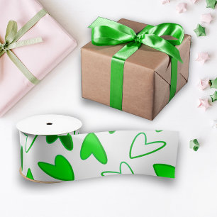 Whimsical Fun Green Heart Pattern Satijnen Lint