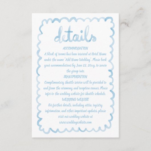 Whimsical Fun Hand Geïllustreerd Dusk Blue Lijst Informatiekaartje (Voorkant)