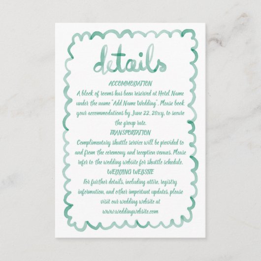 Whimsical Fun Hand Geïllustreerd Olijfgroen Lijst Informatiekaartje (Voorkant)