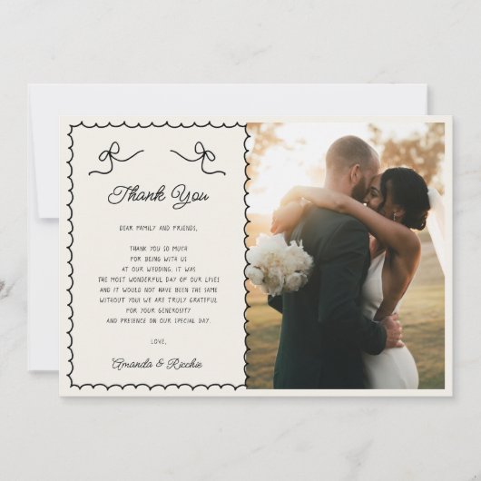 Whimsical Fun Hand getekend Frans 2 foto bruiloft Bedankkaart (Voorkant)