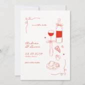Whimsical Fun Hand getrokken Lijst Wijn Pizza Huwe Save The Date (Voorkant)