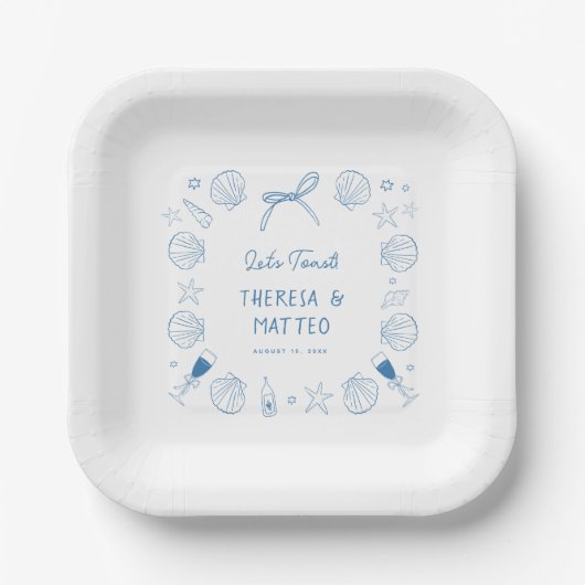 Whimsical Fun Hand Getrokken Nautische Kust Trouwe Papieren Bordje (Voorkant)