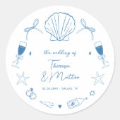 Whimsical Fun Hand Getrokken Nautische Kust Trouwe Ronde Sticker (Voorkant)