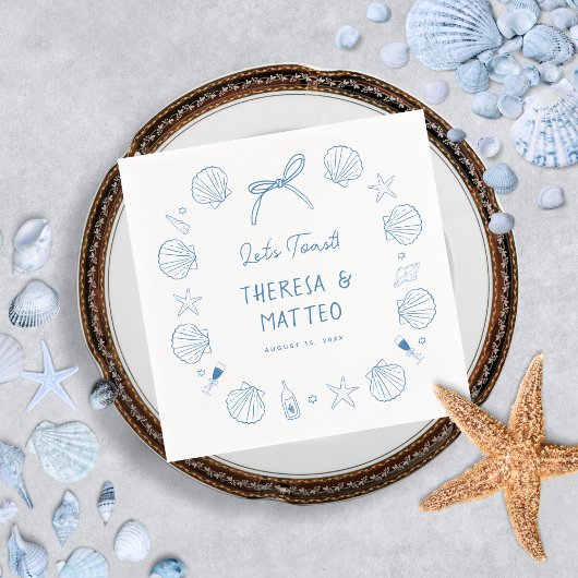 Whimsical Fun Hand Getrokken Nautische Kust Trouwe Servet