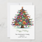 Whimsical Fun Kerstboom Illustratie Happy Feestdagenkaart (Voorkant)